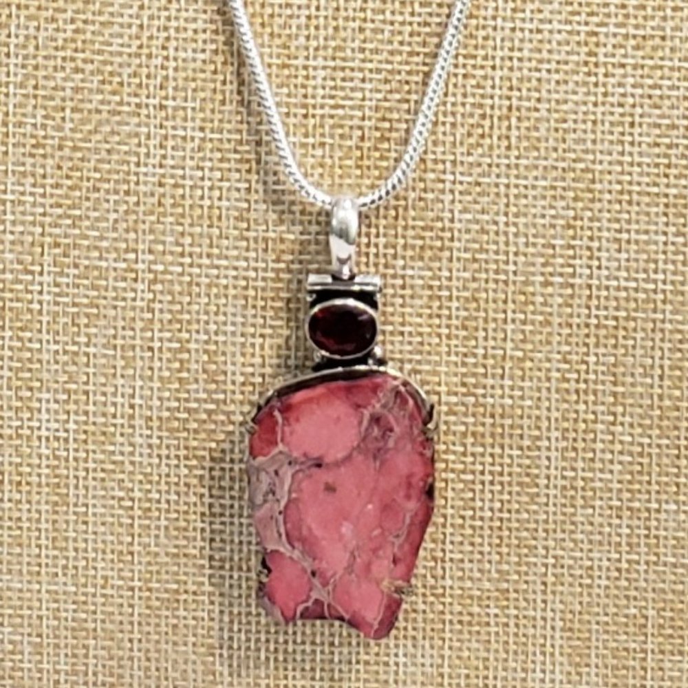 Jasper necklace, 925 silver sea sediment jasper garnet pendant necklace